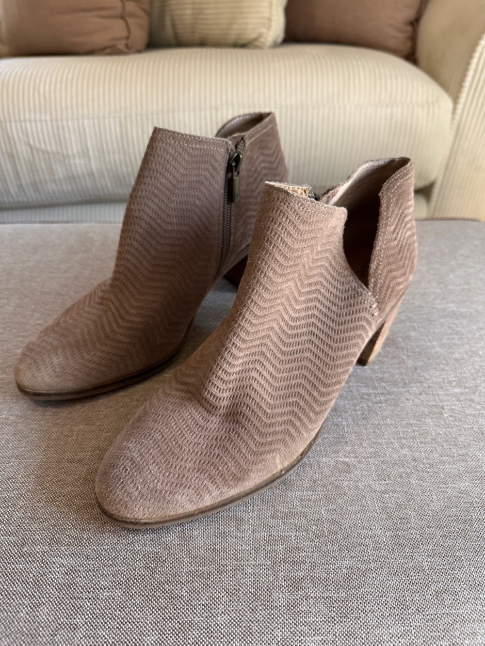 Lucky Brand Taupe Textured Suede Ankle Booties